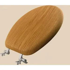 Round Wooden Toilet Seat with Chrome Hinges, Natural Oak Veneer, Durable & Easy to Install, Soft Close Design, Comfortable Bathroom Upgrade