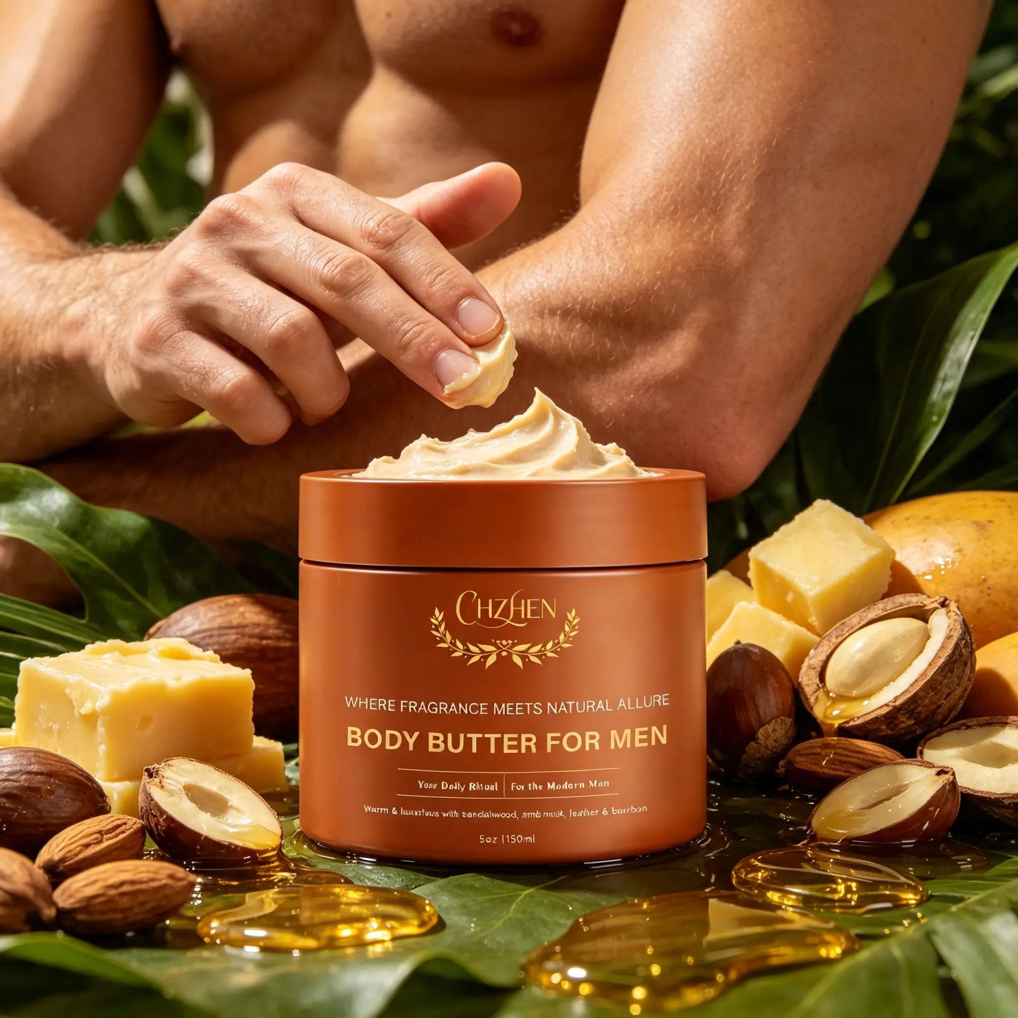 CHZHEN Your Daily Ritual Body Butter for Men 5oz – 24-Hour Moisture Support, Protective Skin Barrier Cream, Silky Smooth Finish, Ideal for Daily Use After Shower or Gym, Clean Fresh Scent