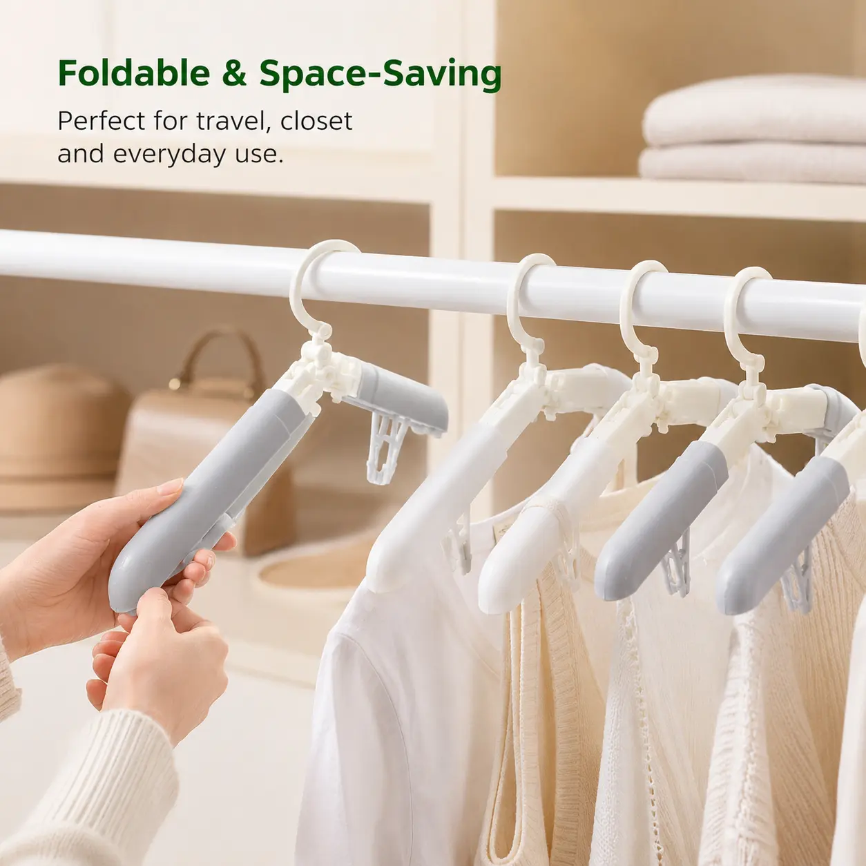 1-Count Compact Folding Plastic Hangers & Pegs - Space-Saving Multifunctional Non-Slip Clothes Hanger with Clips, Hook for Travel Laundry Drying, Daily Organizing, Folding Hangers