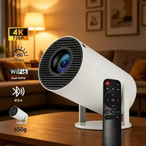 Portable Mini Home Cinema Projector, 720P Smart Android OS, WiFi6, BT5.4 Bluetooth, 290 Lumens Full HD LED Display, Auto Keystone Correction, 180° Rotatable Tabletop, 130" Screen, Built-in Audio Speaker, Remote Control for Bedroom & Outdoor Movie Use
