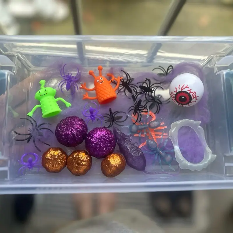 Halloweenie Sensory Bin Trinket Filler with Spiders Glitter Balls Eyeball for Kids Play Interactive Toy Set