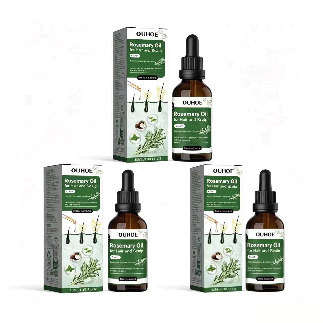 Rosemary Intensive Hair Oil (3 Boxes, 50ml Each) - Nourishing Moisturizing Treatment with Camellia, Mint, Coconut & Castor Oils for Hair Quality Enhancement, Scalp & Root Care | Beauty Haircare Product