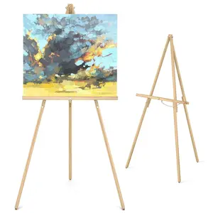 Wood Art Portable Easel Stand - Tripod Display Artist Wooden Easel - 63" Adjustable Floor Poster Stand for Wedding, Arts, Painting, Display Show - Natural