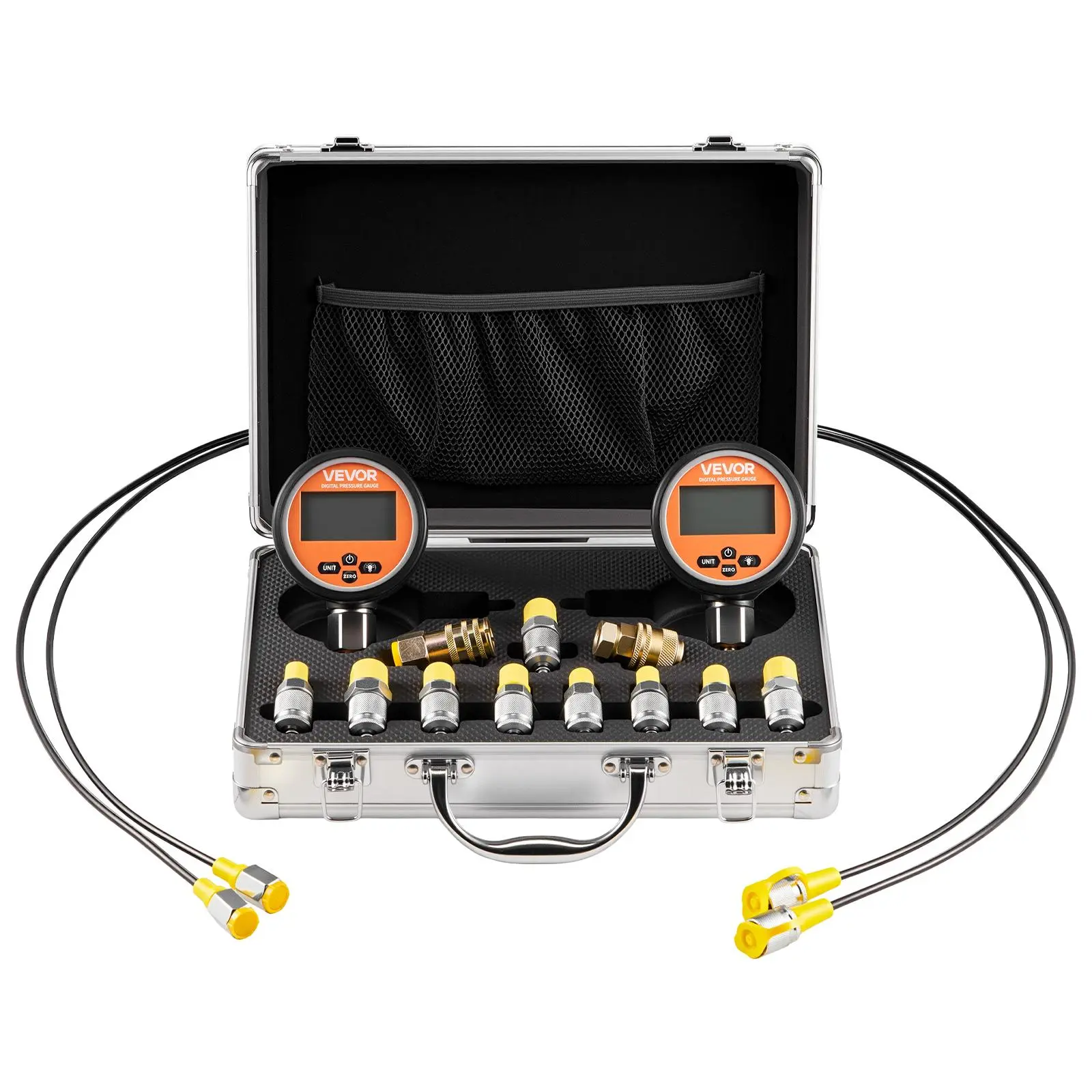 【summerfinds】VEVOR Digital Hydraulic Pressure Test Coupling Kit, TikTokShopBlackFriday, 10000 PSI Pressure Gauge Manometer Tester with 2 Gauges, 9 Test Couplings, 2 Quick-Release Couplers, 2 Hoses for Excavator Construction Machinery