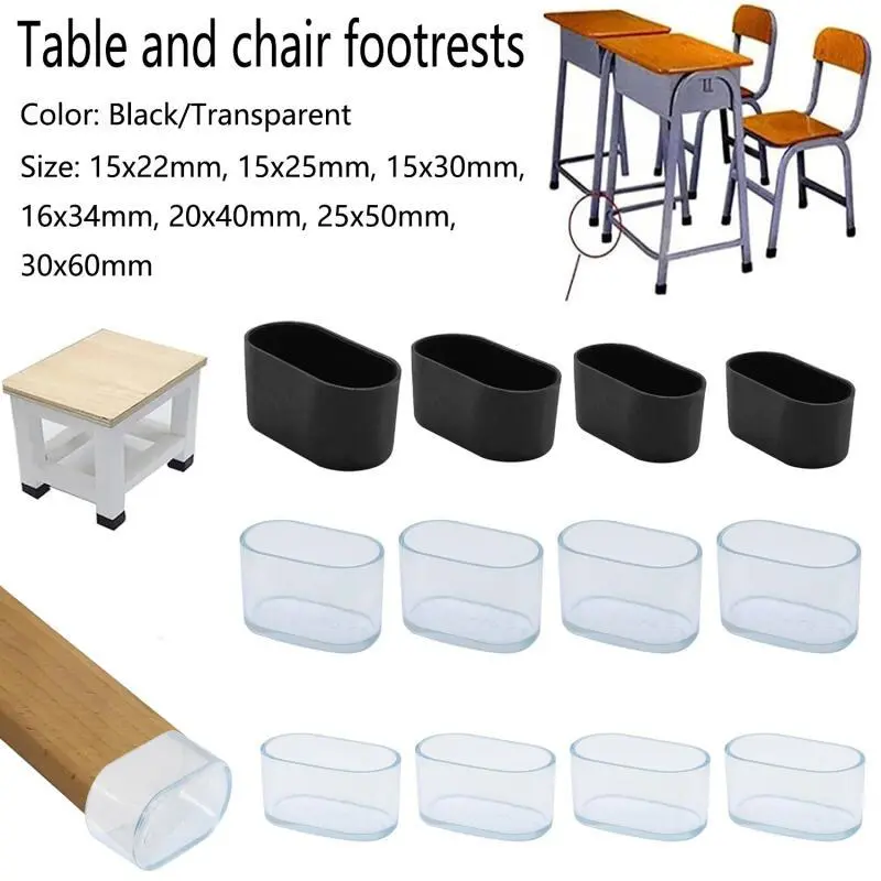 12-4pc NonSlip Oval Chair Leg Caps,Black Clear Furniture Pad,Scratch Proof Floor Protectors for Table Chair Leg,Furniture Guard