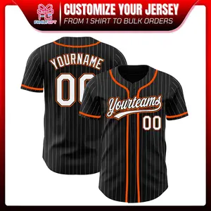 Family-Gift Personalized Custom Black White Pinstripe White-Orange Baseball Jersey, Bold Sporty All-Over Print Team Wear for Game Day Casual Outfits