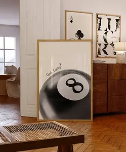 [UNFRAMED POSTER] Black Retro Wall Art, Eight Ball Poster Get Lucky 70's Funky Y2k Wall Art Print Trendy, Aesthetic Modern Apartment Decor
