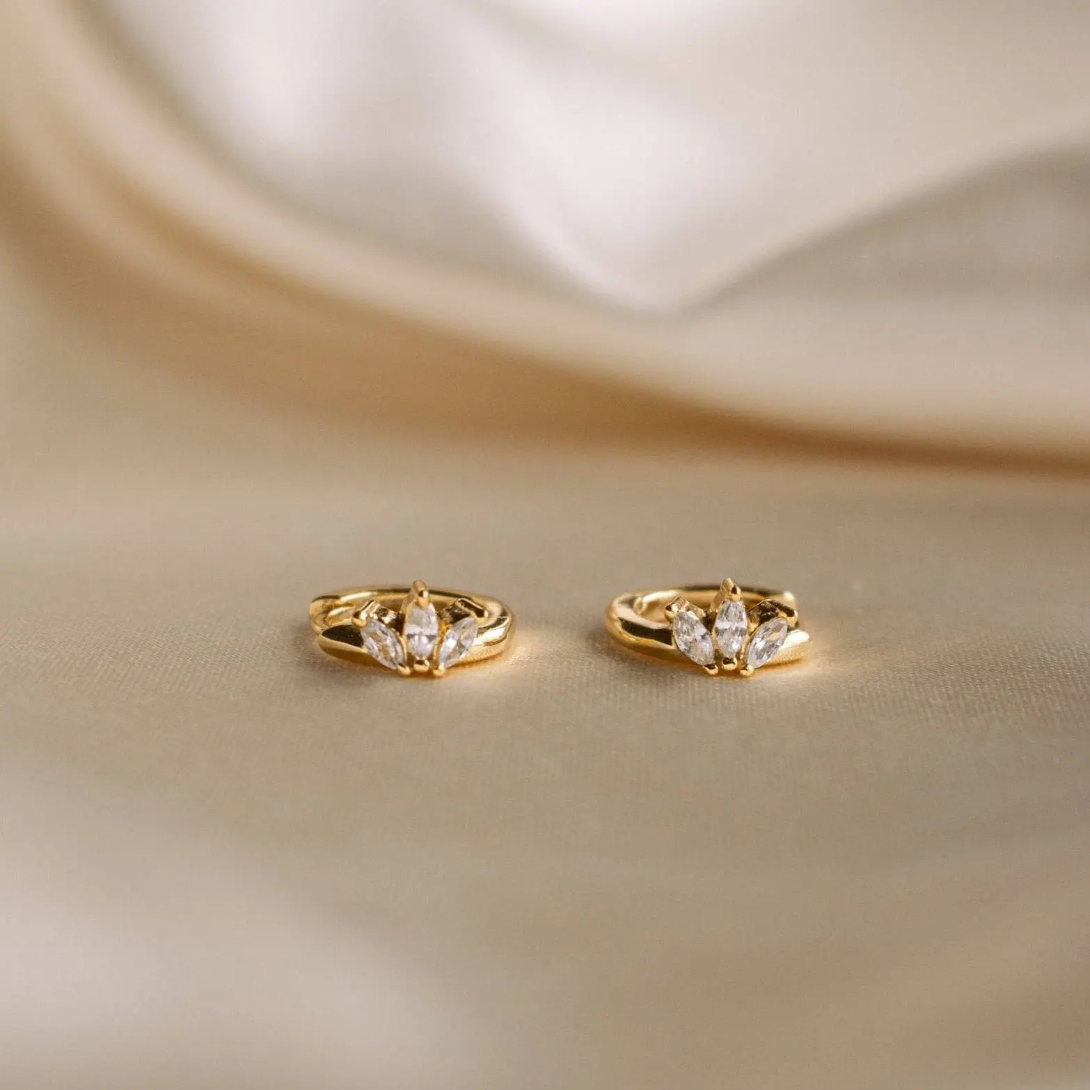 Giana Marquise Huggies by Caitlyn Minimalist - Dainty Floral Diamond Earrings - Delicate Wedding Jewelry - Bridesmaids Gift