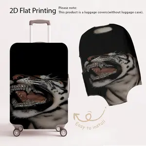 The 2D flat printed luggage protection cover features a black and white tiger head with a roaring mouth design, adorned with sparkling teeth for easy installation. (Only luggage protection covers are available for sale, luggage not included)