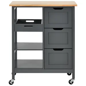 YITAHOME Small Solid Wood Top Kitchen Island Cart on Wheels with Storage, Rolling Portable Dining Room Serving Utility Carts Mobile Movable with 3 Drawers Cabinet