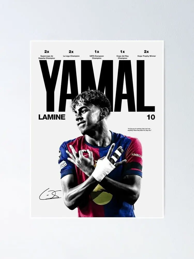 Lamine Yamal Poster, Soccer Football Wall Art, FC Barcelona Star, Sports Art Print Poster( Unframed - Print Only )