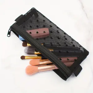Fashionable Makeup Bag for Brushes, Beauty Tool Storage Pouch, Mesh Heart-Shaped Transparent Pencil Case