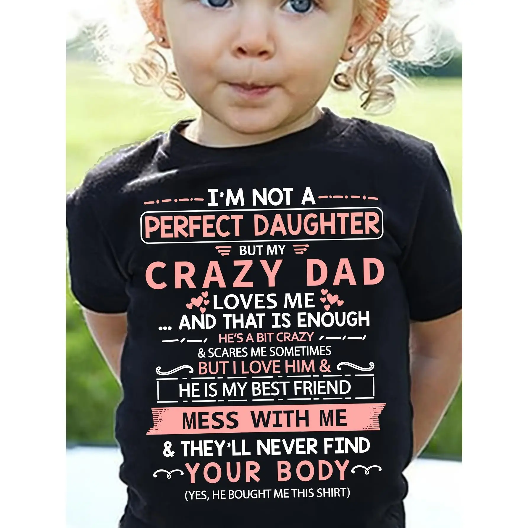 Charming "I'm Not the Perfect Daughter" Girl'S Cotton T-shirt-Cute and Comfortable Short Sleeve Pullover with Humorous Letter Print, Perfect for Sprin