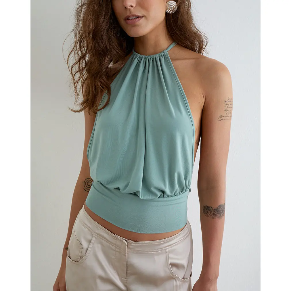 Miruna Halterneck Top in Aqua Grey