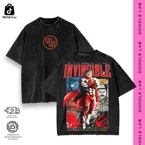 Invincible Omni-Man Graphic Tee & Hoodie • Vintage Acid Wash Streetwear • Heavyweight Retro Comic Apparel • Trendy Oversized Anime Shirt • Black