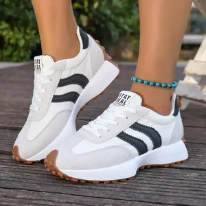 Ubetif Women's Fashion low-top sneakers - lace-up Breathable Comfortable Sport Shoes  shoes with PU cushioned soles, suitable for everyday wear, workouts, and office attire, featuring a comfortable year-round design with stylish striped patterns