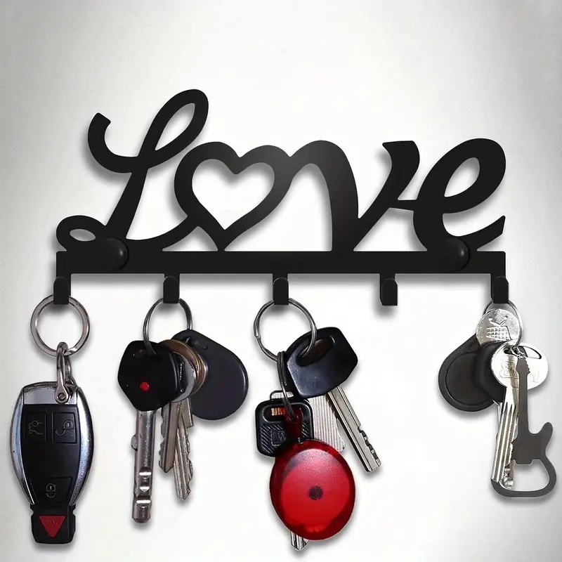 Metal Love Letter Wall Key Holder, Key Hook, 1 Count Wall Mounted Key Storage Rack, Durable Wall Mountable Organizer For Living Room Bedroom, Decoration Items, Wall Mount Design