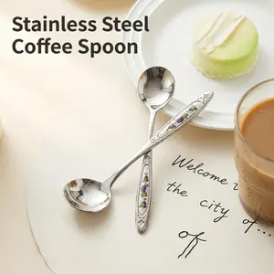 6-Piece Stainless Steel Dessert Spoons Set, Coffee Spoon, Tea Spoon, Ice Cream Honey Spoon, Kitchen, Restaurant, Cafeteria Use