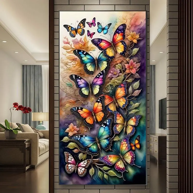 Butterfly & Flower Pattern DIY Diamond Arts Colorful Painting Kit without Frame, Handicraft, DIY 5D Diamond Arts Colorful Painting for Bedroom Home Wall Decor