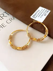 14K Gold Plated Twisted Hoop Earrings, Chunky Round Minimalist Style, Chic Crystal Fashion Jewelry for Women