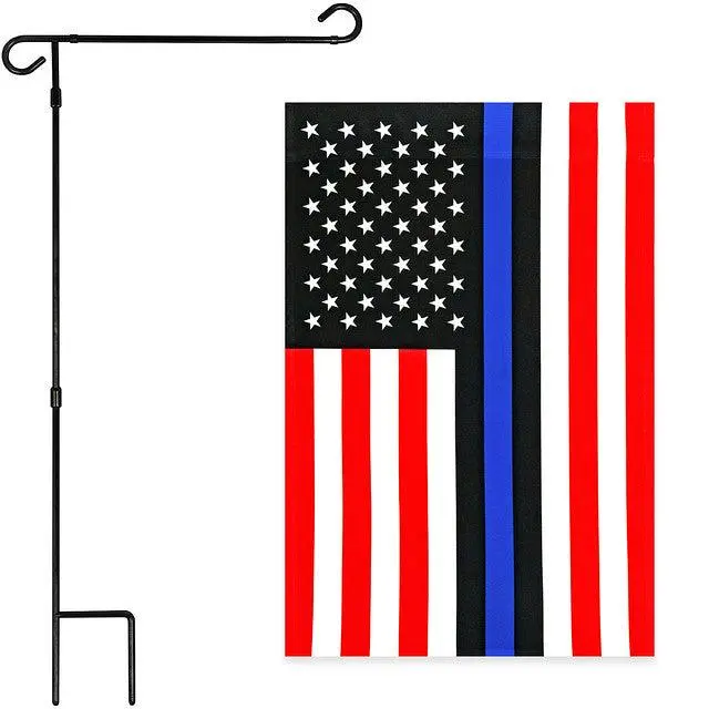 G128 Combo Pack: Garden Flag Stand Black 36x16 Inch & Garden Flag Blue Lives Matter 12x18 Inch