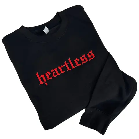 RED Heartless Embroidered Crewneck Unisex Sweatshirt Casual Clothing