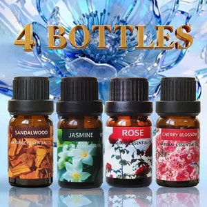 4pcs (Sandalwood+Jasmine+Rose+Sakura) Aromatherapy Essential Oils Set, Aroma Blend Scented Liquid Fragrance for Home & Bathroom Use, Ideal for Yoga Diffusers, Air Freshener