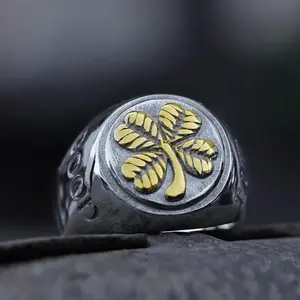 GTHIC Unisex Four Leaf Clover Stainless Steel Ring Vintage Daily Jewelry For Men Biker Personalized Birthday Gift