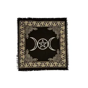 Altar Cloth | 24” x 24” | Triple Moon With Pentacle | Pentagram | Star | Black and Gold | Decor | Gift