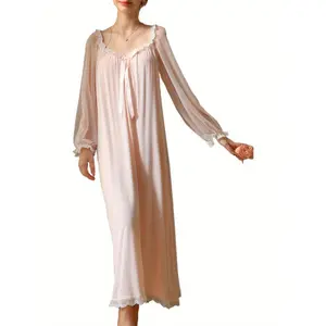 Luxurious Victorian Princess Style Long Sleeve Maxi Nightdress - Soft, Comfortable, Vintage-Inspired Sleepwear for Women - Palace Nightgown with Elegant Lace Trim, Flowy Design, and Relaxed Fit for a Restful Night's Sleep