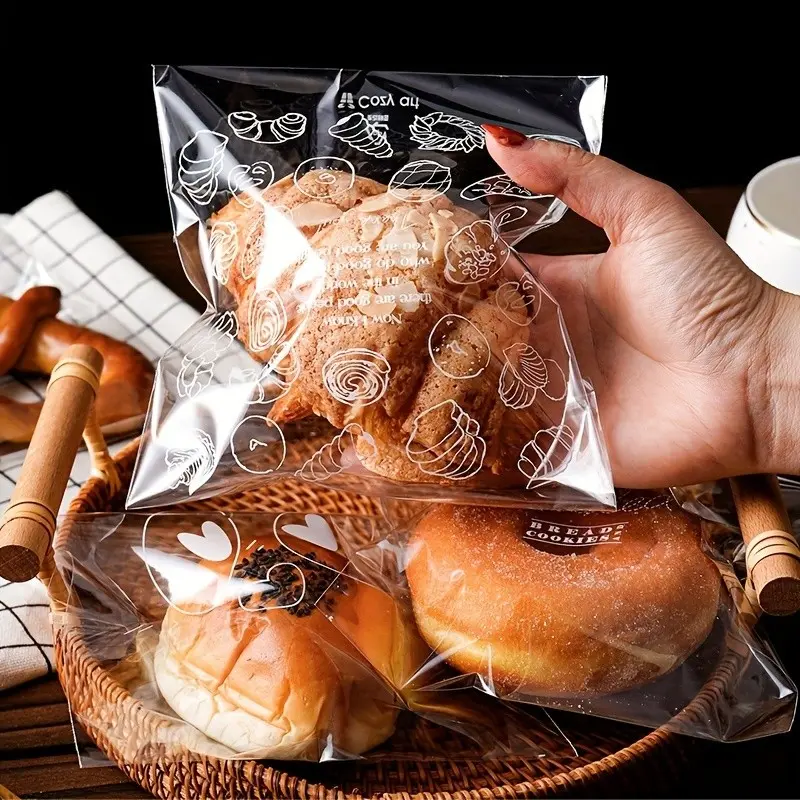 100 Pcs Self-Adhesive Bread Bags, Toast Packaging Wraps, Baking Food Fruit Sealed Bags, Donut Cookie Storage, Kitchen Home Supplies, Bakery Supplies