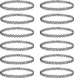 BodyJ4You 12PC Tattoo Choker Necklace Set - 90s Accessories Women Teen Girls Kids - Black Stretchy Jewelry - Summer Style Gift Idea