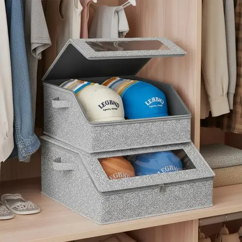 Large Stackable Dustproof Baseball Cap Storage Boxes, Modern Collapsible-Expandable Folding Storage Bin, Closet-Wardrobe Organizer, Under-Bed Rolling Mens Hat Organization Gift Option, Closet Organizers, Collapsible Expandable Organizer