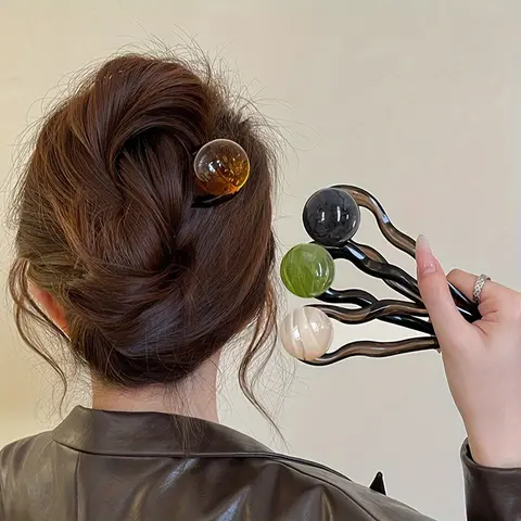 4pcs Elegant Retro U-Shaped Hairpins with Coconut Jelly Beads - Perfect for Valentine's Day & Updos, Ideal Gift, Prom Mom Hair Clip, Hair Decor, Decorative Hair Accessories