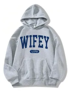 Plus Size Letter Print Casual Hoodie Graduation,Back To School Outfits,Graduation,Teacher Outfits For Women,Back To School Pullover Fall Outfit Winter Autumn