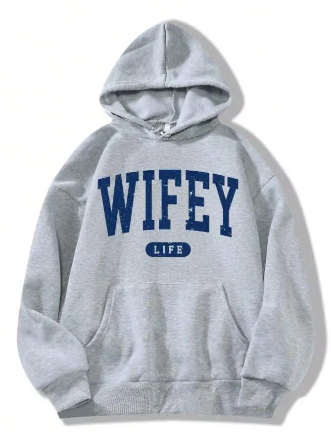 Plus Size Letter Print Casual Hoodie Graduation,Back To School Outfits,Graduation,Teacher Outfits For Women,Back To School Pullover Fall Outfit Winter Autumn
