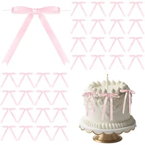 50 count Twist Tie Bows for Cake 3x4.5 Inch Satin Ribbon Bows for  Wrapping  Bags Craft DIY Wedding  Shower Birthday Party(Pink)