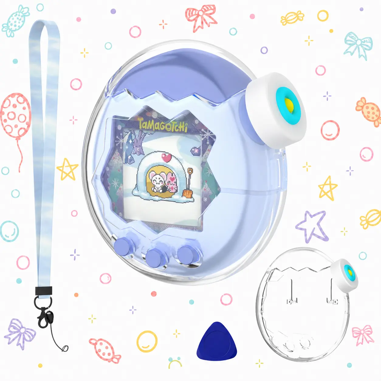 OAJ Clear Case for Tamagotchi Paradise, Full-Body Hard PC Protective Cover with Built-in Screen Coverage, Zoom Dial Cap, Lanyard & Opening Pick for Tamagotchi Electronic Pet, Drop-Resistant Transparent Portable Gift for DIY Fans and Collectors