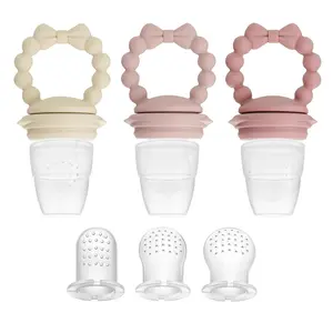 3 Pack Baby Feeder Fresh Fruit Food Feeder with 3 Different Size Silicone Pouch and 1 Pacifier Clips  Training Massaging Toy Teether