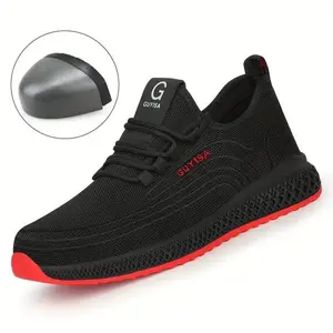 [Puncture Proof Steel Toe Shoes] Men's Steel Toe Puncture Proof Anti-skid Work Safety Shoes, Breathable Woven Knit Industrial Construction Sneakers, men's footwear Closed Boy