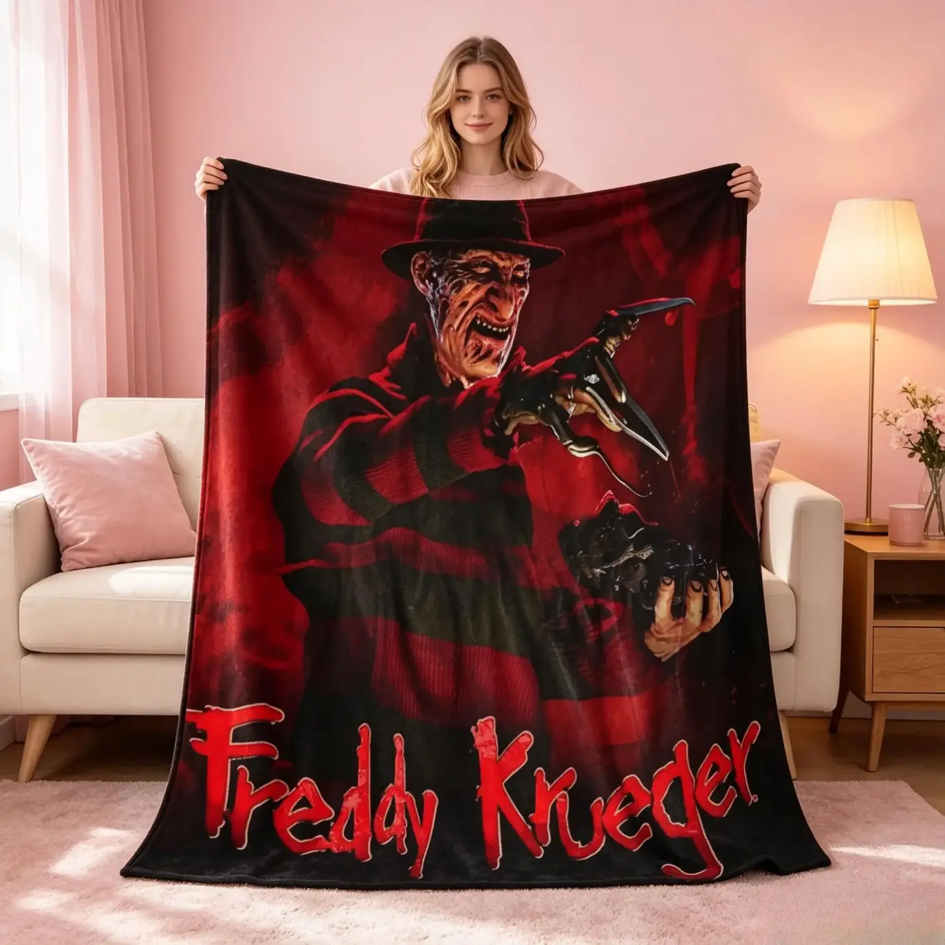 A Nightmare on Elm Street Freddy Krueger Horror Throw Blanket, Soft Cozy Plush Bed Blanket for Couch Sofa, Bedroom and Movie Room Decor, Lightweight Warm Halloween Gift for Teens, Adults and Classic Horror Fans
