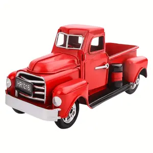 1pc, Vintage Metal Classic Pickup Red Truck Tree Farm House Rustic Christmas Decor, Suitable For Outdoor & Indoor Pickup Decoration Tabletop Storage, Farm Table Trucks Decor, Car Model, Wedding Decor, Birthday Decor, Office Decor, Room Deco Ornaments