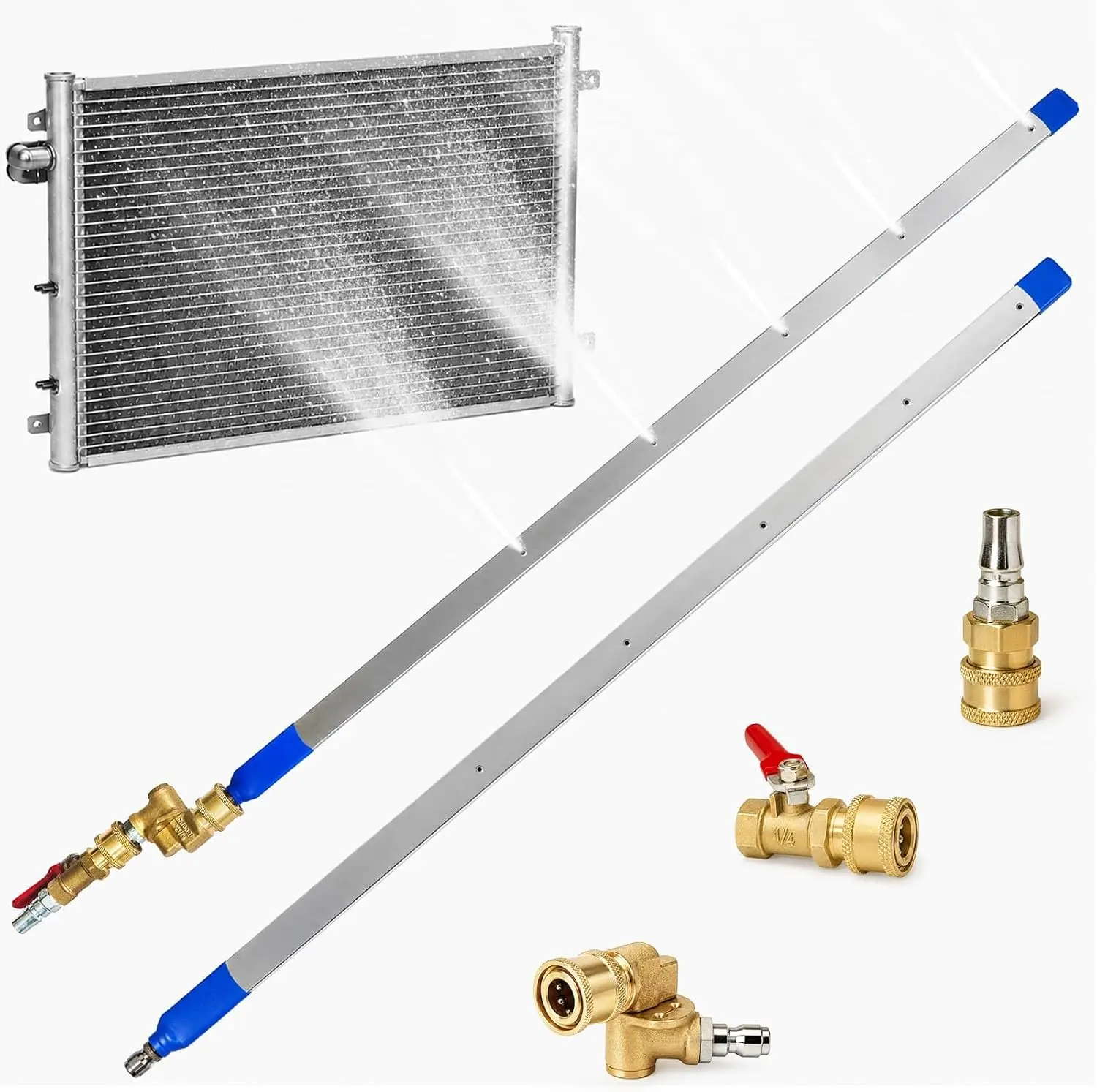 40" Radiator Wand, Gap Cleaner with Dual & Air Use |   25 °   Fan Spray Stainless Tool with 1/4" Quick Connect, Cleans Radiators & Condensers for Cars, Trucks and Equipment