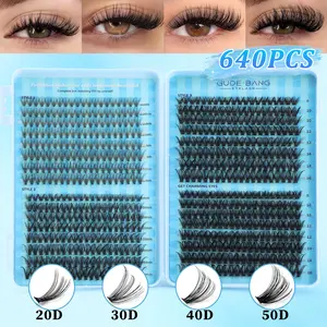 640pcs Eyelash Extension Kit, 20D-50D Multiple Lengths, Odorless Fluffy Lashes, Easy Apply Home Makeup, Non-Toxic Patch Set, Eyelash Cluster Kit, Individual Eyelash Kit, Eyelash Tools, Eyelash Bond Glue