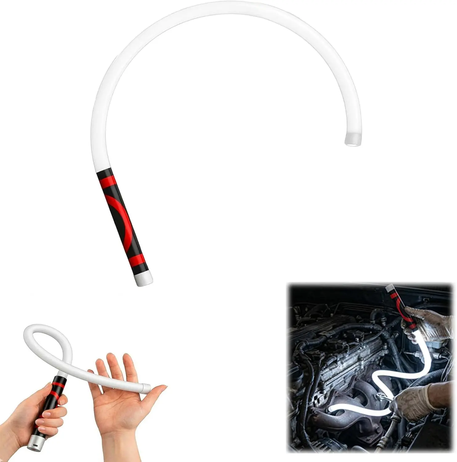 27-inch Rechargeable Flexible LED Work Light Flashlight - 1500 Lumens, 8-Hour Run Time, 3 Adjustable Brightness Settings, Bendable Shape, Water Resistant Automotive Underhood Tool with Hands-Free Hook & Magnet Hold for Mechanics