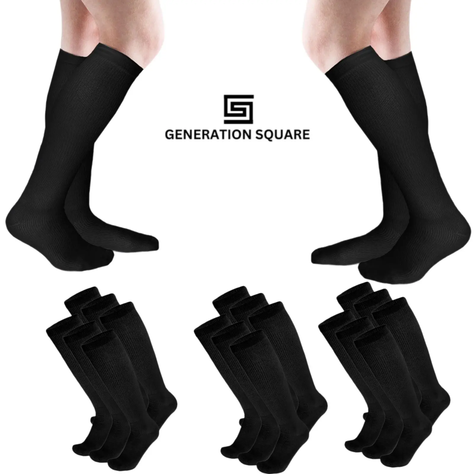 GENERATION SQUARE Men's Big & Tall Basic Knee High Socks - Solid Cotton Blend with Light Compression for Formal & Casual Menswear, Foldable, Machine Wash, Solid Plain, Compression Socks, Stretch, Breathable, All Seasons, 90% Cotton, Soft All Day, Garment,