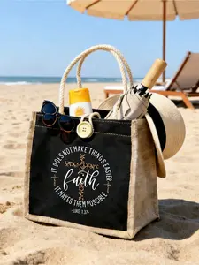 Faith & Leopard Cross Print Beach Tote Bags, Bible Verse Canvas Shopping Totes, Versatile As Beach Bag, Reusable Shopping Tote, Summer Beach Bag, Ideal For Carrying Beach Essentials, Groceries, Daily Items & Adding A Spiritual Stylish Touch To Outfits