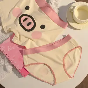 New pure cotton pig couple underwear pink personalized couple boxers mid-waist cute briefs