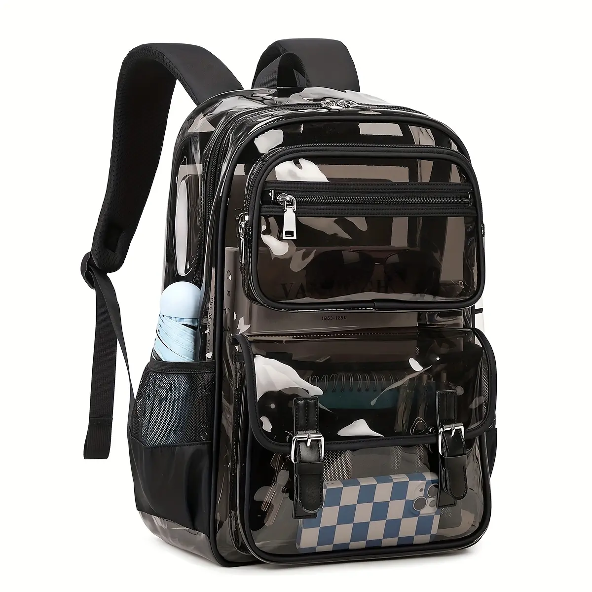 Women's PVC Transparent Large-Capacity Multi-Pocket Laptop Compartment Backpack, Adjustable Straps, Zip Closure, for School Use, Backpacks Women