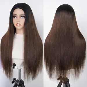 [Wear Go Half Wig] BGMgirl Yaki Straight 1B Black To  Highlight   brown  Color Half Wig With Draw-string 3 In 1 Half Wig Flip Over Beginner Friendly 100% Human Hair Seamless Flip Over Updo Down Style Hairpiece Colored Wig #mothersdaygift #SummerVibes summ